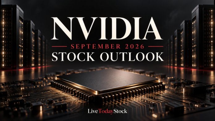 A processor and server racks illustrating NVIDIA's September 2026 stock outlook.