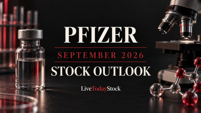 Conceptual editorial illustration for Pfizer's September 2026 stock outlook.