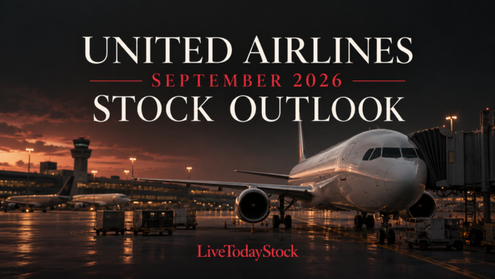 Conceptual editorial illustration for United Airlines's September 2026 stock outlook.